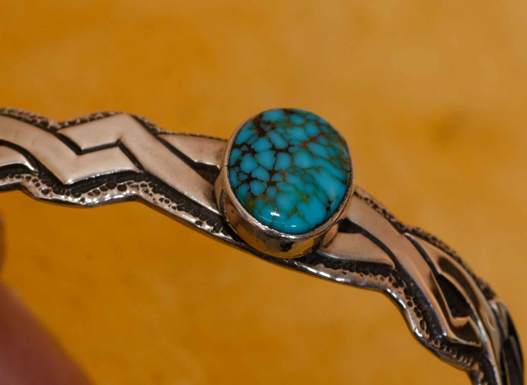 Lone Mountain Turquoise Bracelet handmade by Darrell Yonnie